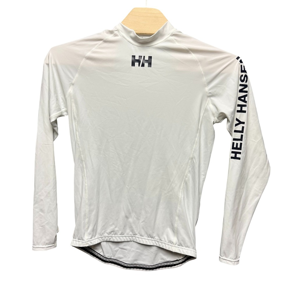 Helly Hansen Mens White Long Sleeve Rash Guard Logo Water Sports Shirt Size L